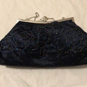 Beaded navy evening bag